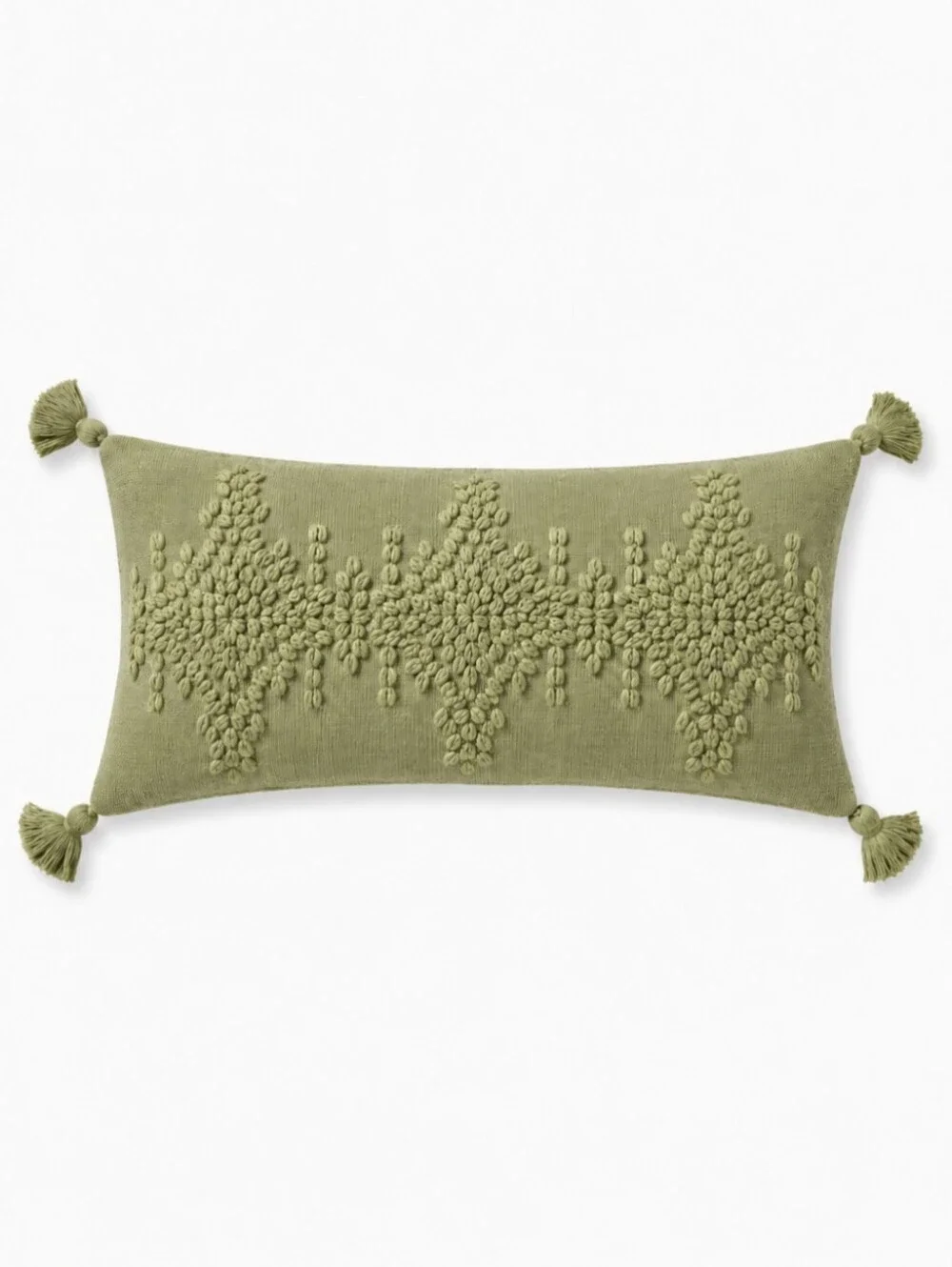 Serena & Lily Hillview Linen Pillow Cover Tassels 14x30 In Chartreuse Green NEW